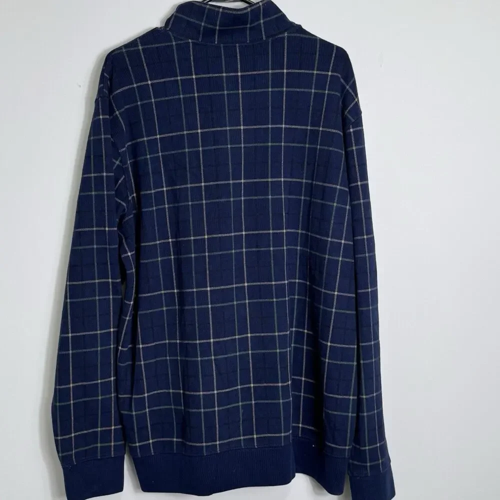 Lands’ End Lot Of 2 Mens Long Sleeve Plaid XLT Polo & XL Quarter Zip Pullover